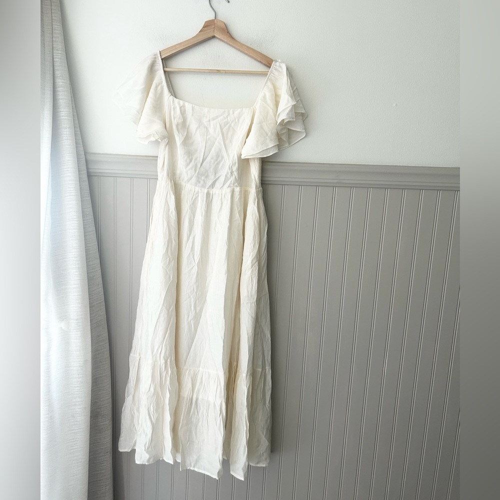 Listicle Cream Ruffle-Sleeve Maxi Dress